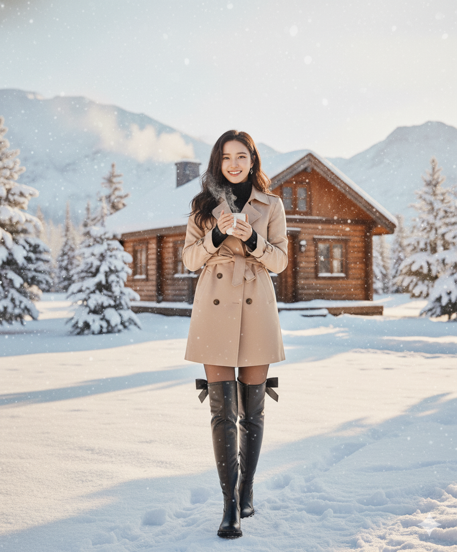 冬日女神・後蝴蝶結膝上靴