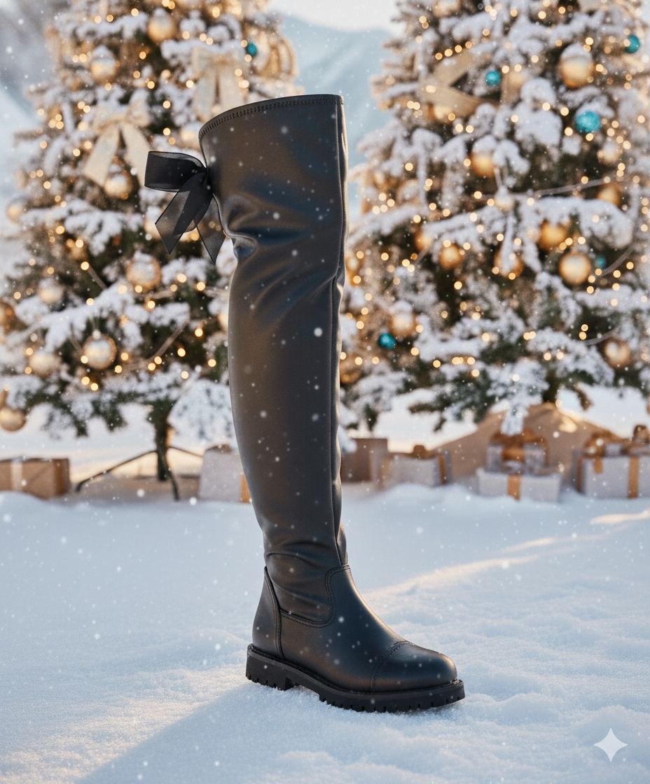 冬日女神・後蝴蝶結膝上靴
