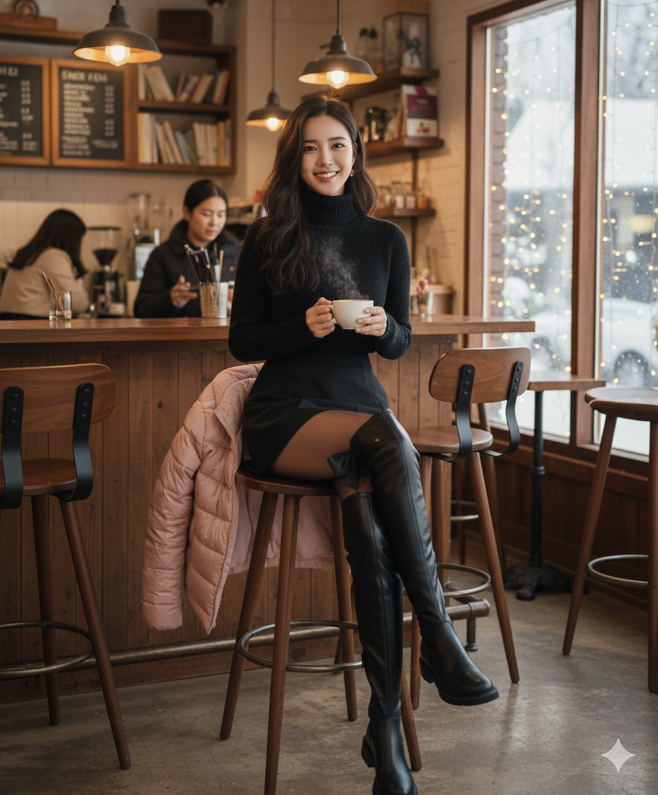 冬日女神・後蝴蝶結膝上靴