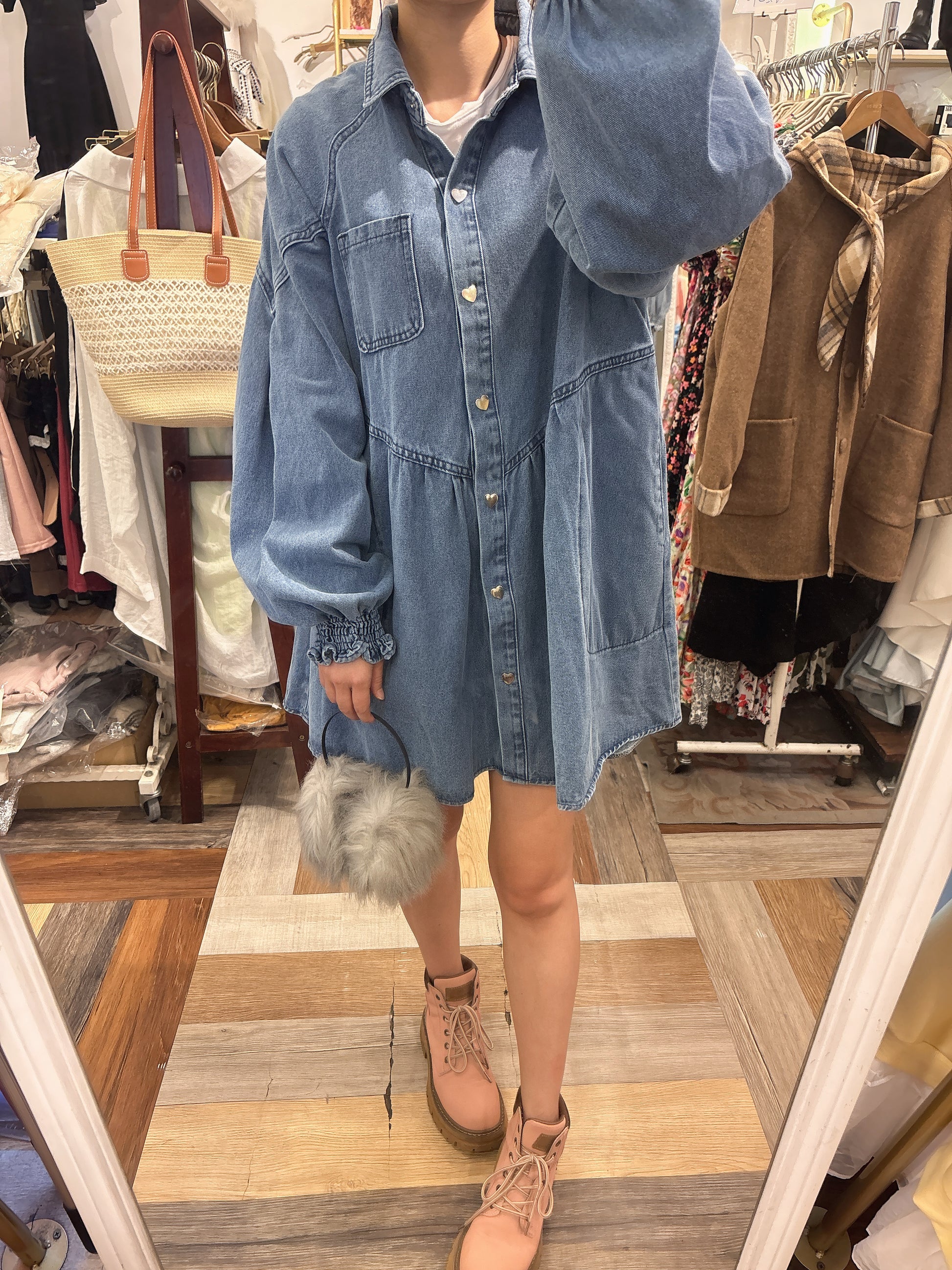 愛心釦牛仔洋裝