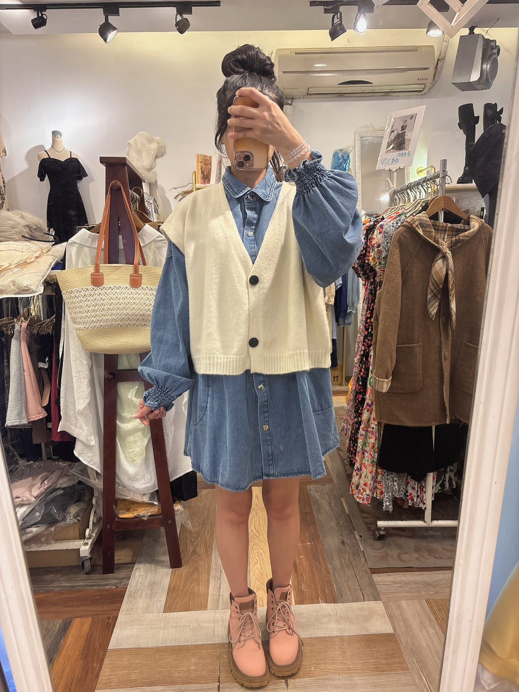 愛心釦牛仔洋裝