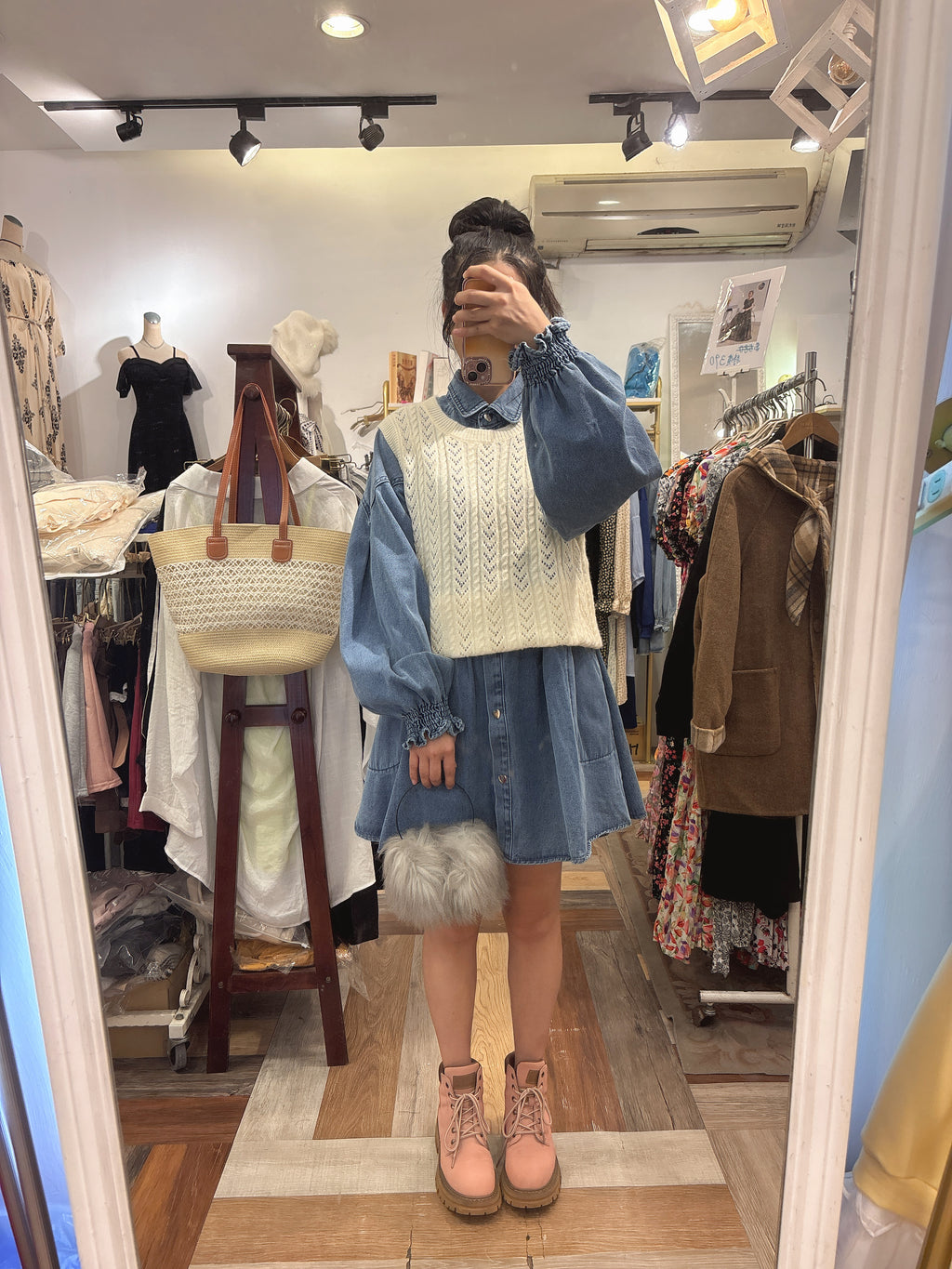 愛心釦牛仔洋裝