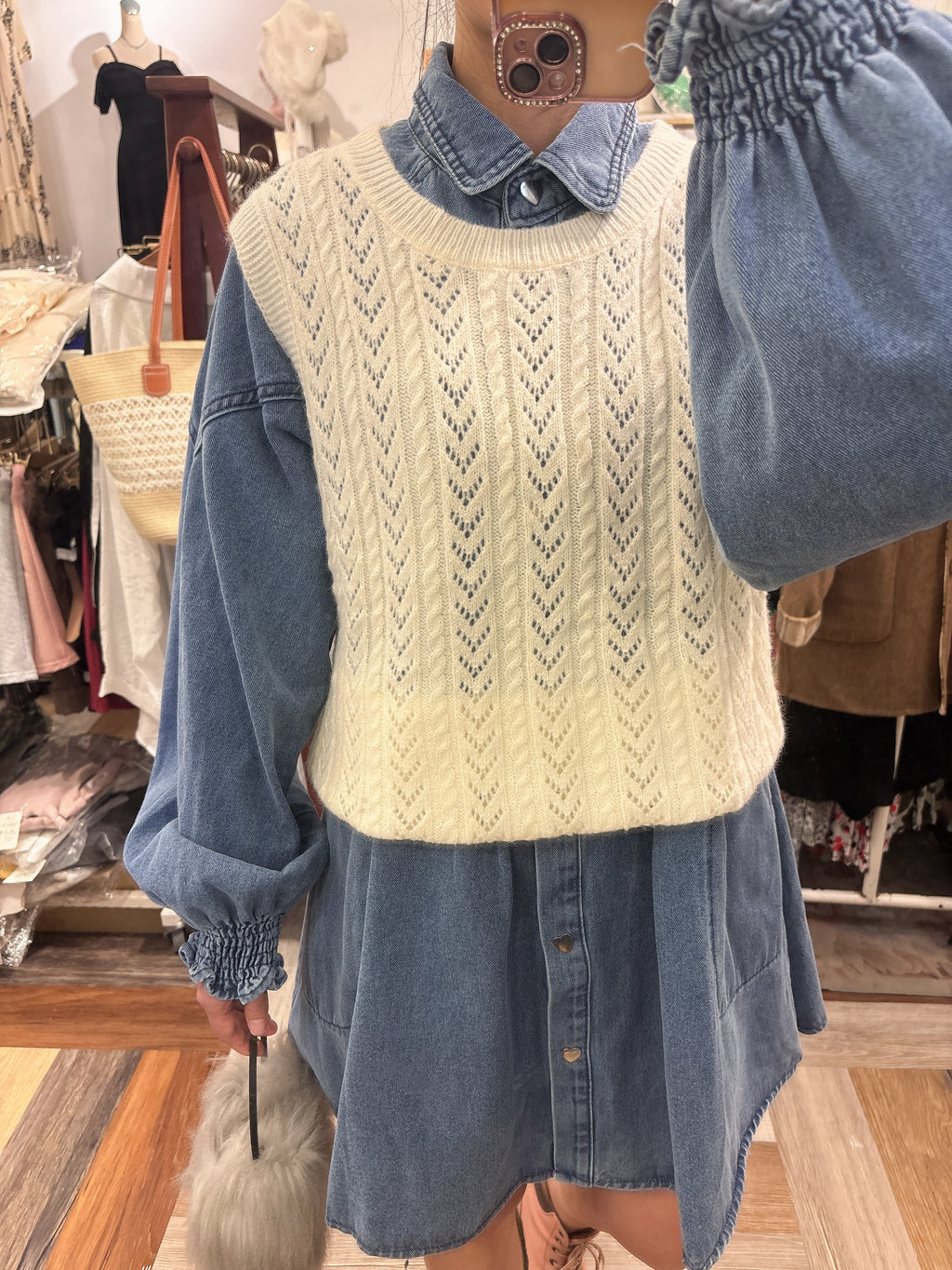 愛心釦牛仔洋裝